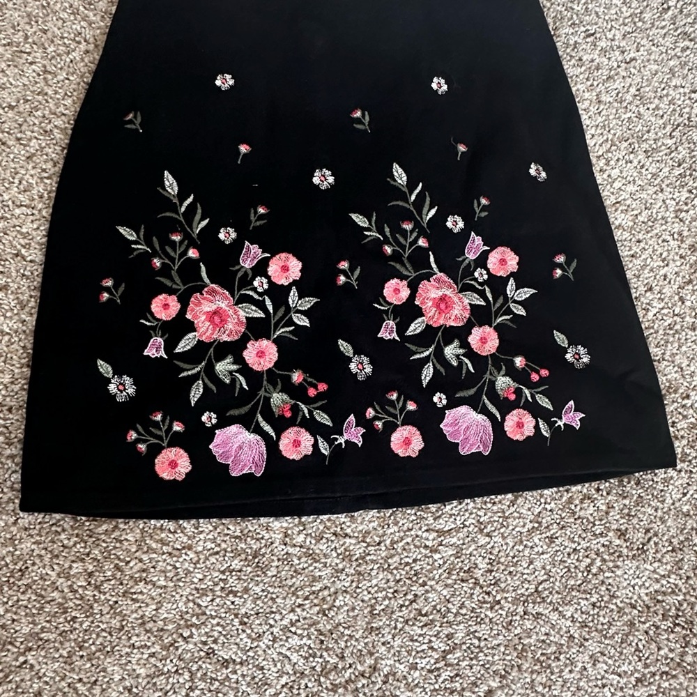 Miami Black Skirt with Pink Floral Embroidery